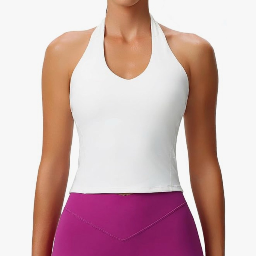 Athletic White Halter Neck Tank Top